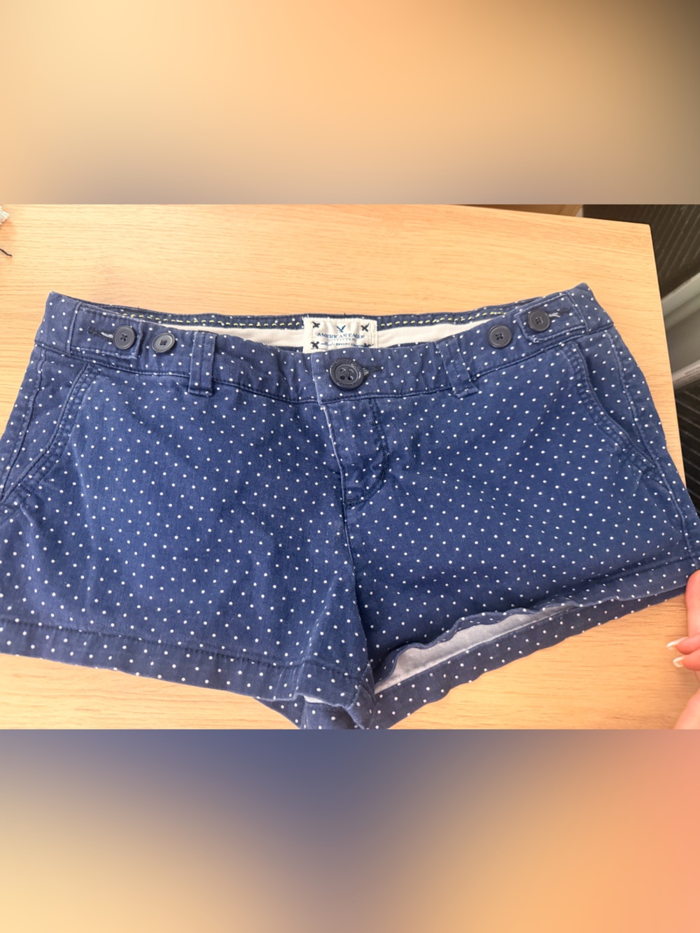 American Eagle Navy Blue Polka Dot Shorties Stretch Shorts - Size 4